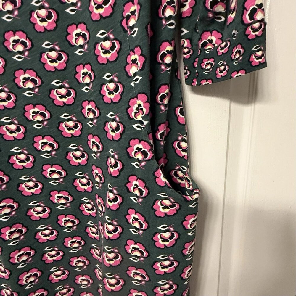 Boden Floral Midi Dress Green Pink Cotton Knit Long Sleeve 18L Pockets - Picture 4 of 6